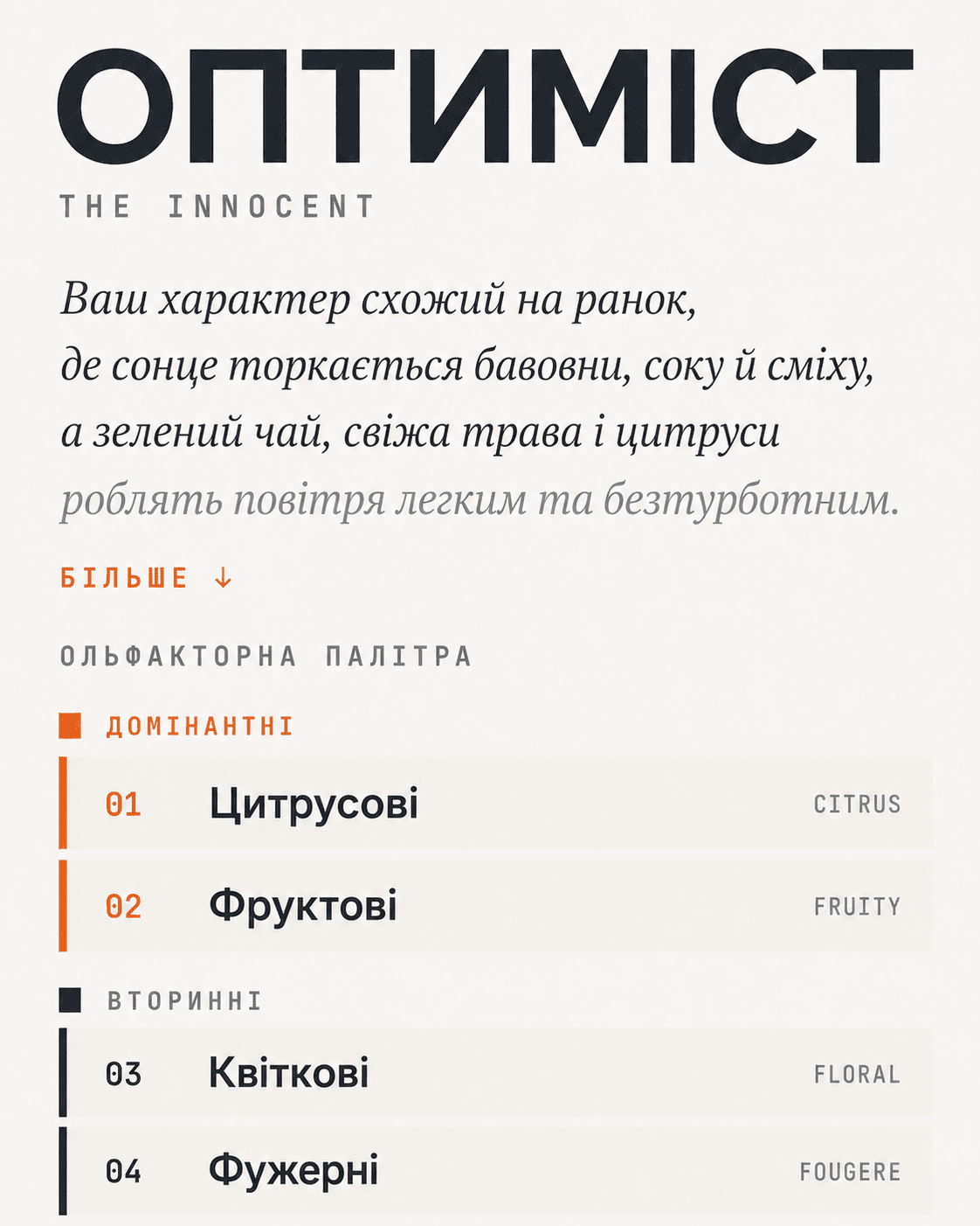 Ольфакторний профіль — Оптиміст
